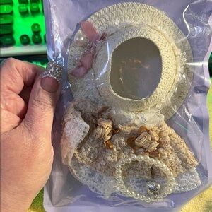 Elegant Cream Labubu Dress with Hat